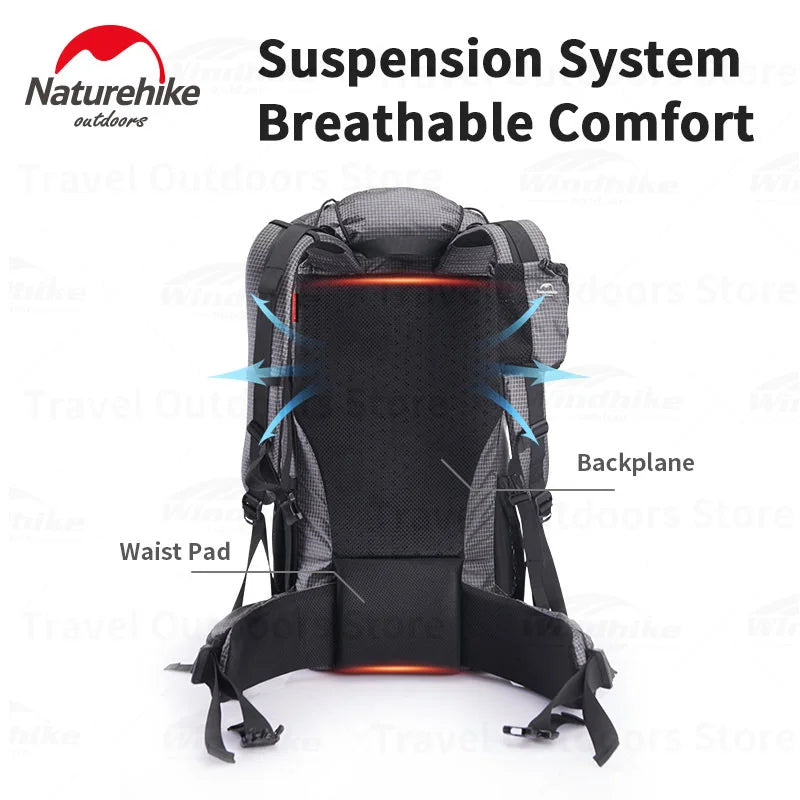 Naturehike Hot Sale 60L+5L Camping Backpack 1.16kg High Capacity 15kg Load Camping Backpack Tear-Risistant Hiking Backpack