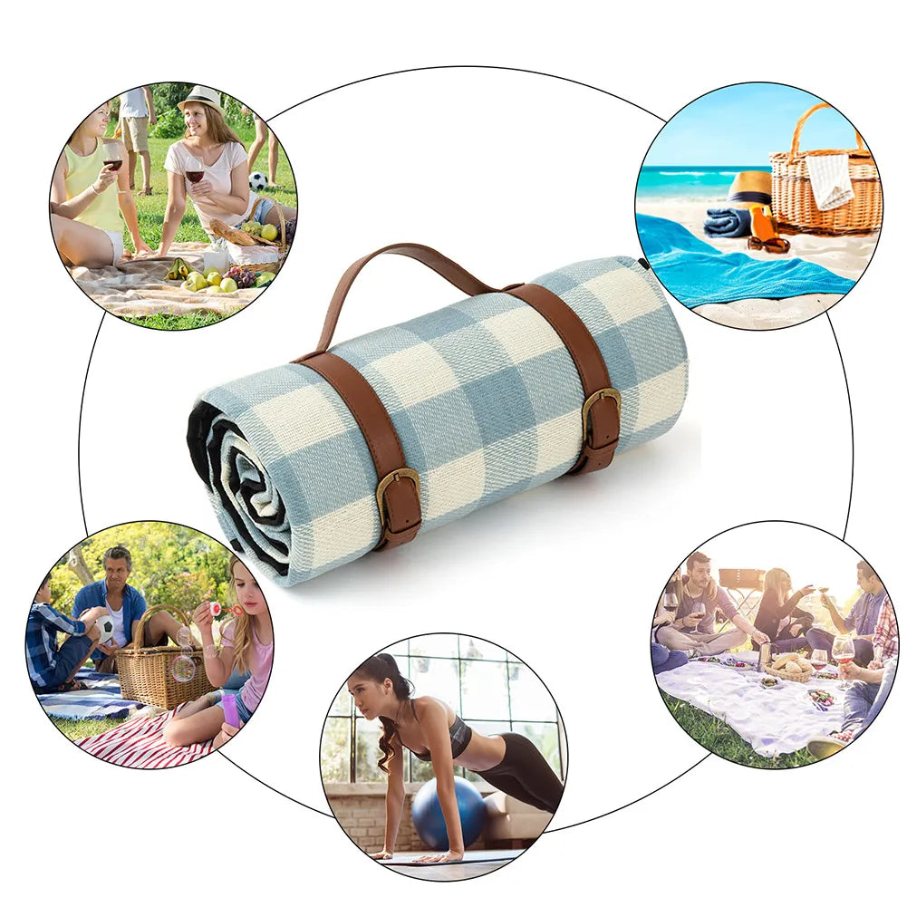 Picnic Blanket Waterproof Moisture-proof Large Beach Mat Portable Foldable Plaid Picnic Mat for Outdoor Trekking Travel Camping