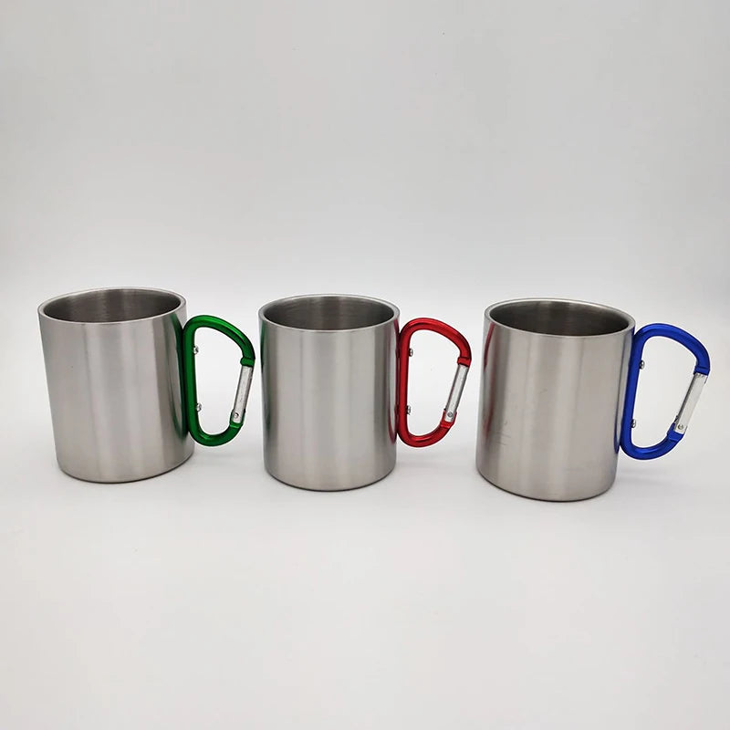 220/300ml Isolating Travel Mug Double Wall Stainless Steel Outdoor Children Cup Carabiner Hook Handle Heat Resistance Camping