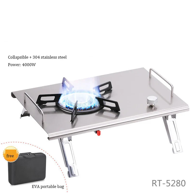 Camping Gas Stove Foldable IGT Gas Stove 4000W Stainless Steel Camping Table Stove Portable Outdoor Picnic Desktop Furnace